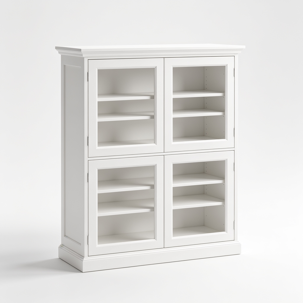 Leahsonny White Tall Kitchen Pantry Cabinet with 4 Doors and Adjustable Shelves, Freestanding Storage Cupboard for Dining Room, Living Room, Laundry, and Bathroom
