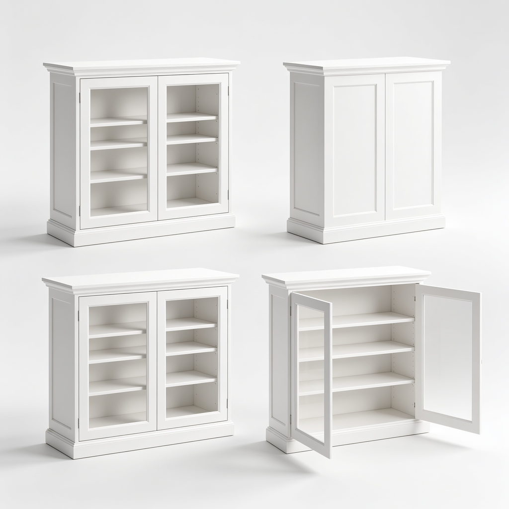 Leahsonny White Tall Kitchen Pantry Cabinet with 4 Doors and Adjustable Shelves, Freestanding Storage Cupboard for Dining Room, Living Room, Laundry, and Bathroom